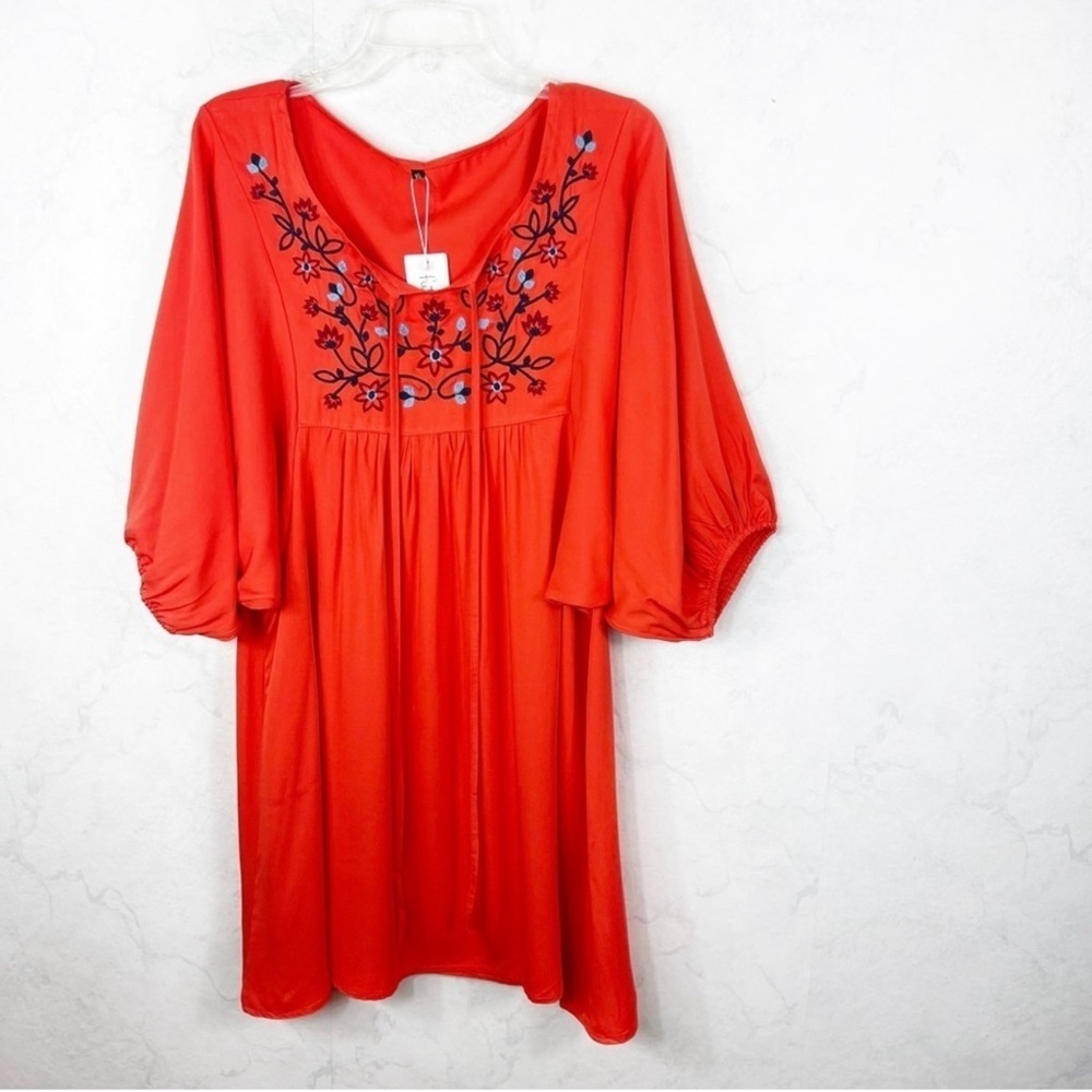 Elegant Red Embroidered Long Sleeve Dress